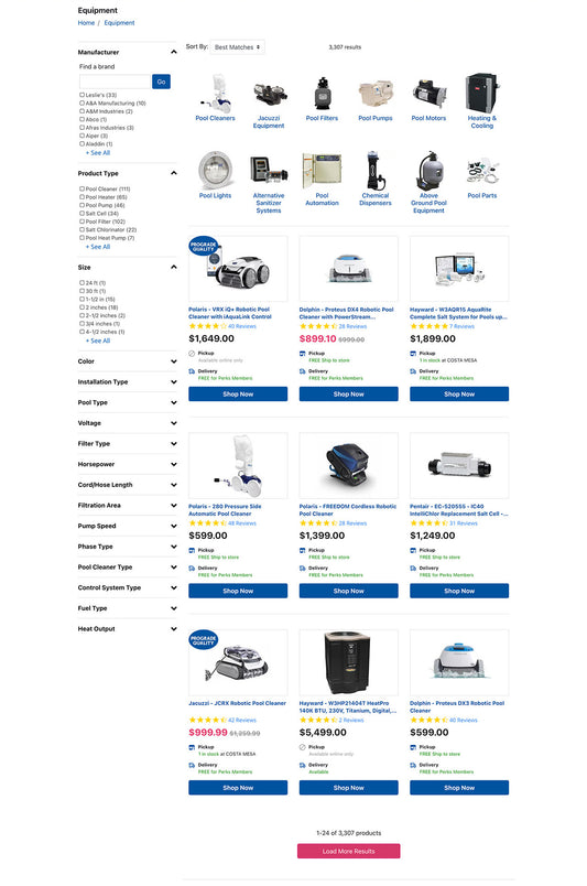 Product grid section of lesliespool.com collection page