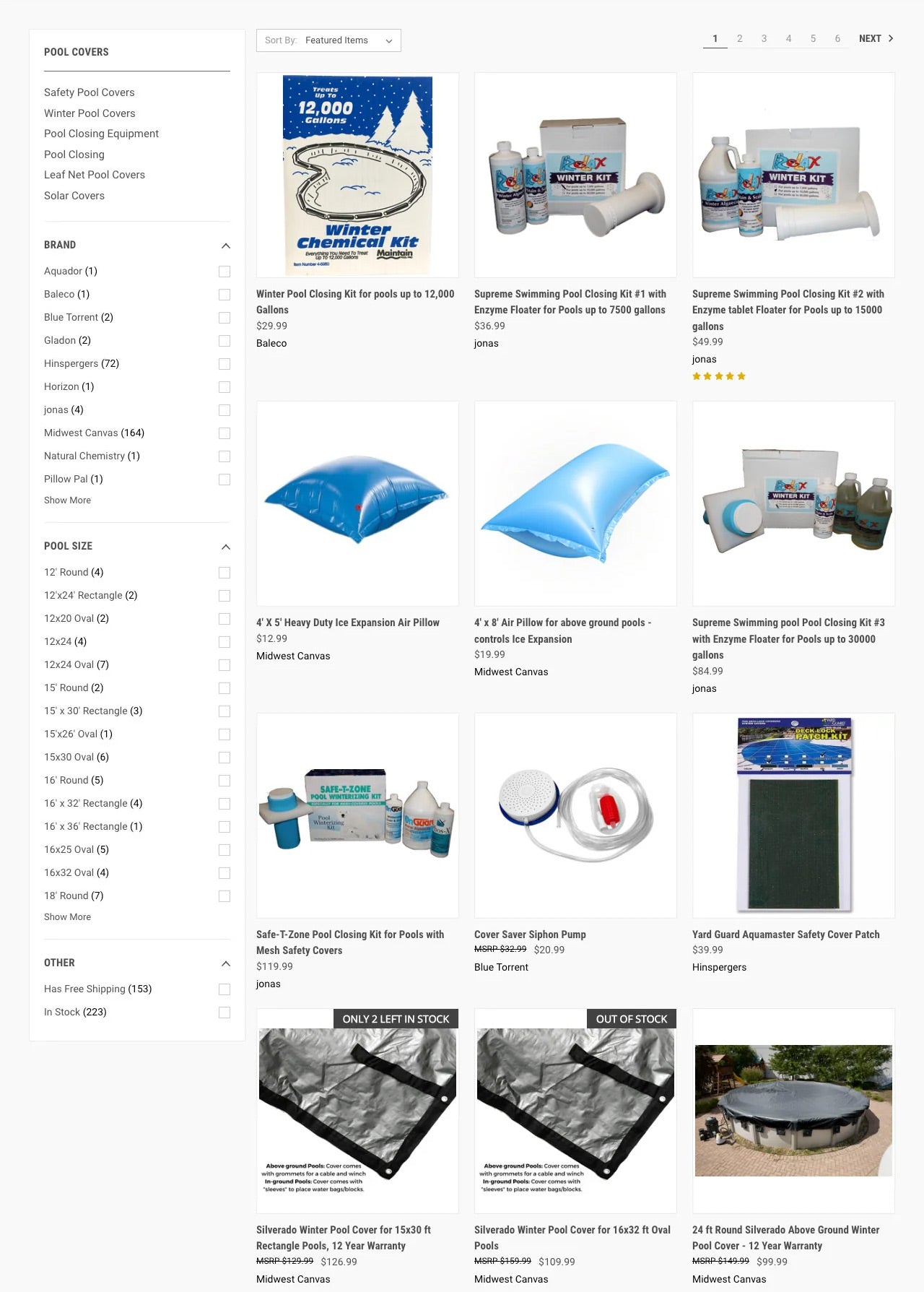 Product grid section of nationaldiscountpoolsupplies.com collection page