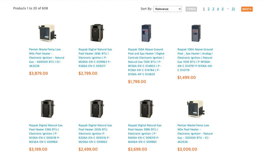 Product grid section of poolsupplyunlimited.com collection page