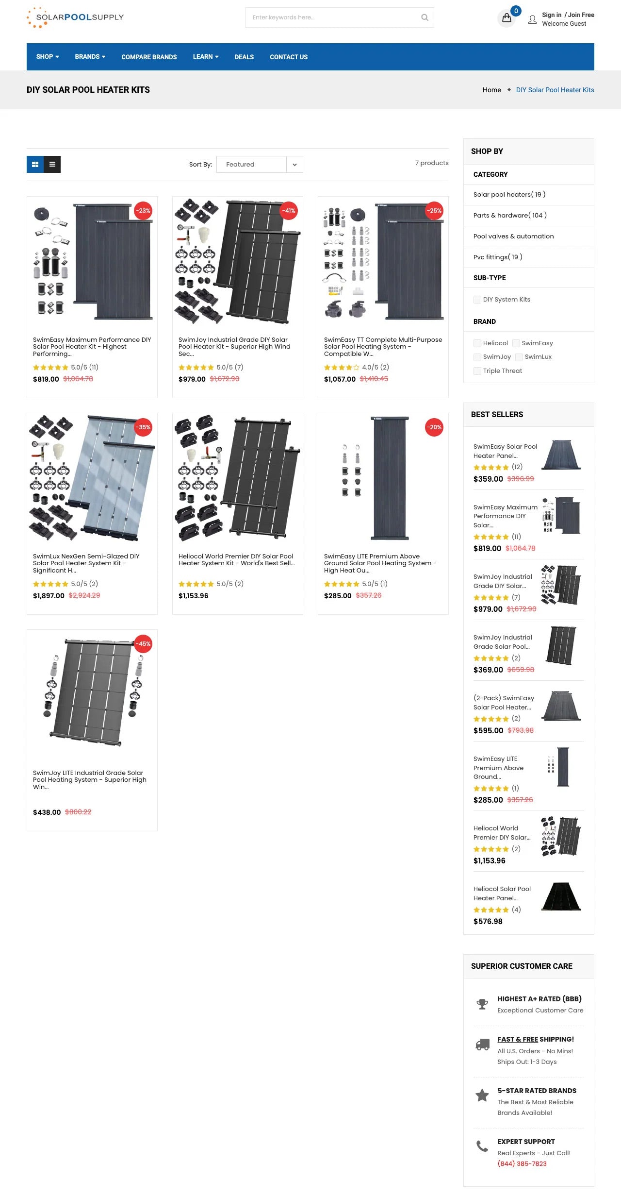 Product grid section of solarpoolsupply.com collection page