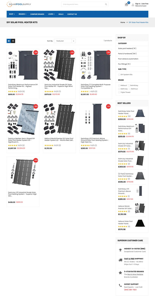 Product grid section of solarpoolsupply.com collection page