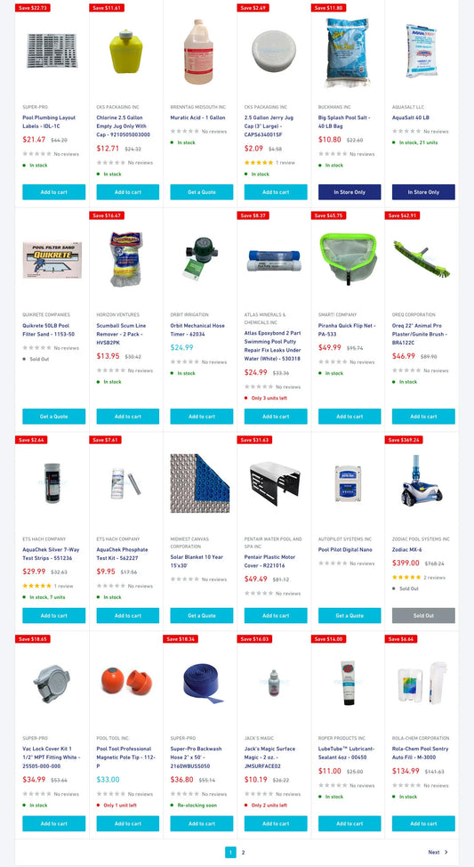 Product grid section of thepoolsupplywarehouse.com collection page