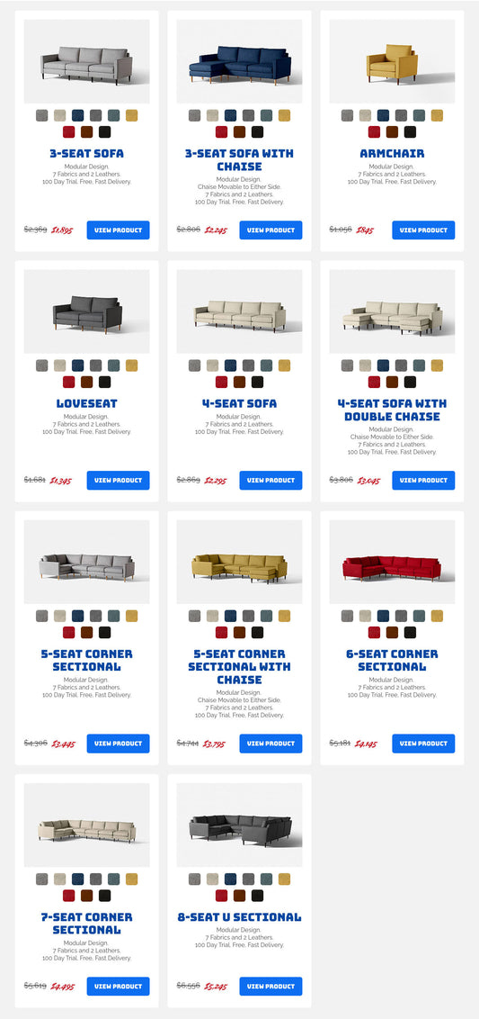 Products Grid for collection on furniture store