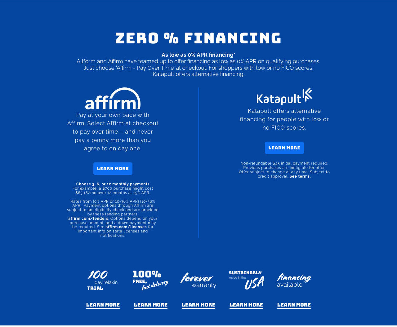 Financing section for furniture store