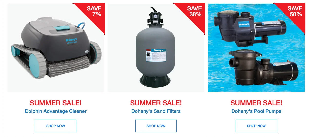 Promo deals section of doheny.com homepage