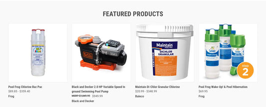 Product grid section of nationaldiscountpoolsupplies.com homepage