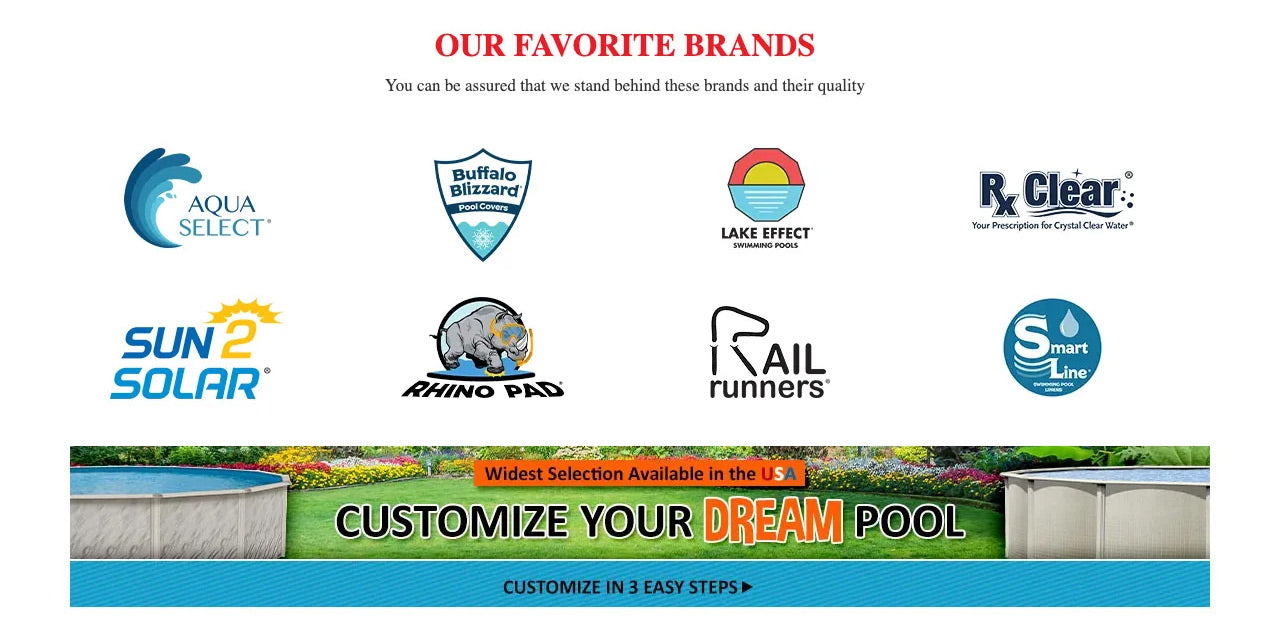 Brands section of poolsupplies.com homepage