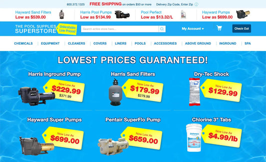 Hero and megamenu section of poolsuppliessuperstore.com homepage