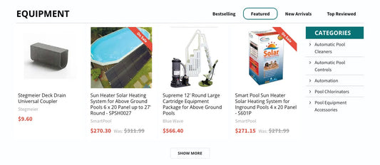 Product grid section of poolsupplydelivery.com homepage