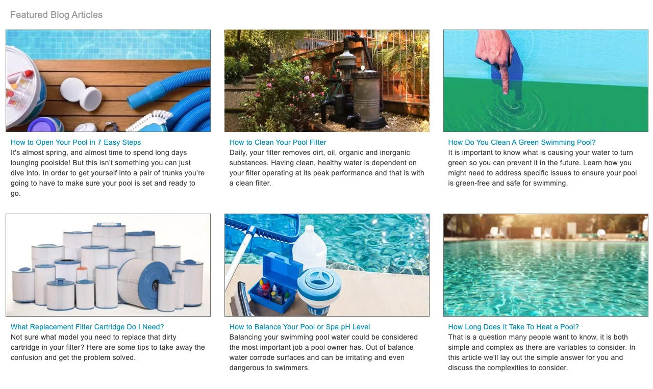 Seo related content section of poolsupplyunlimited.com homepage