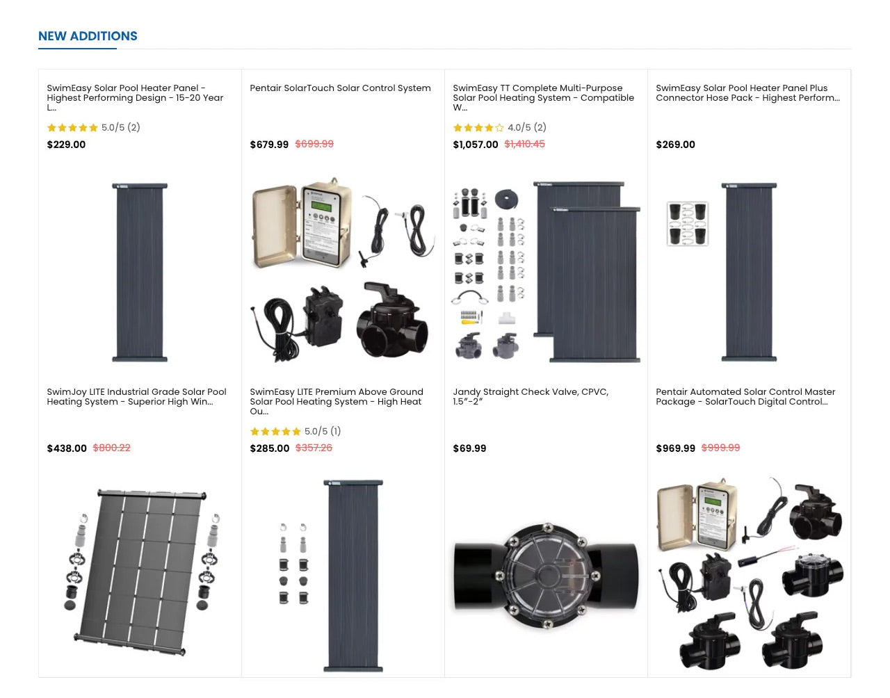 Product grid section of solarpoolsupply.com homepage