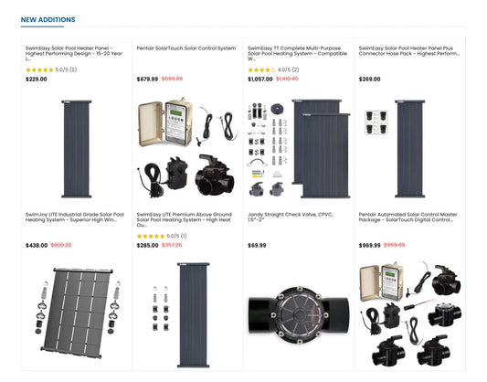 Product grid section of solarpoolsupply.com homepage