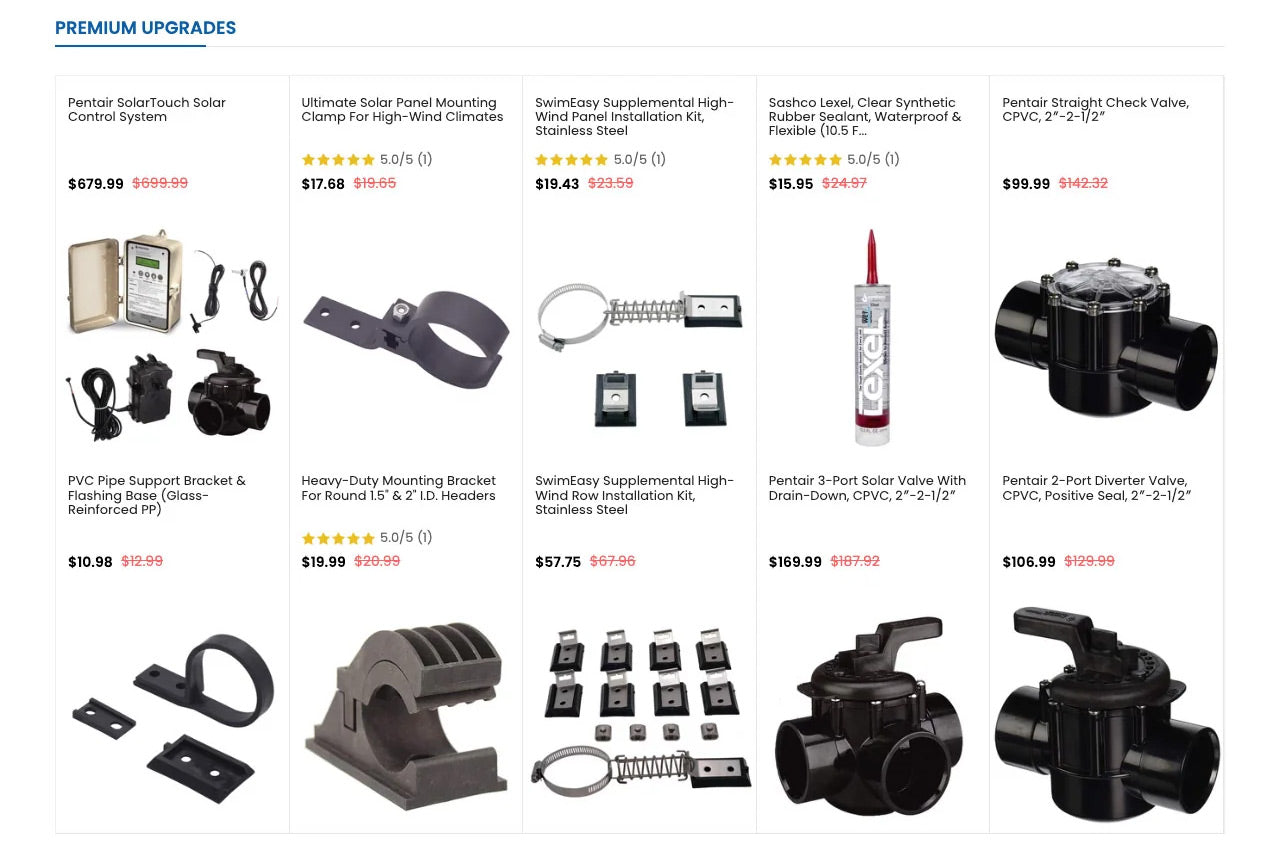 Product grid section of solarpoolsupply.com homepage