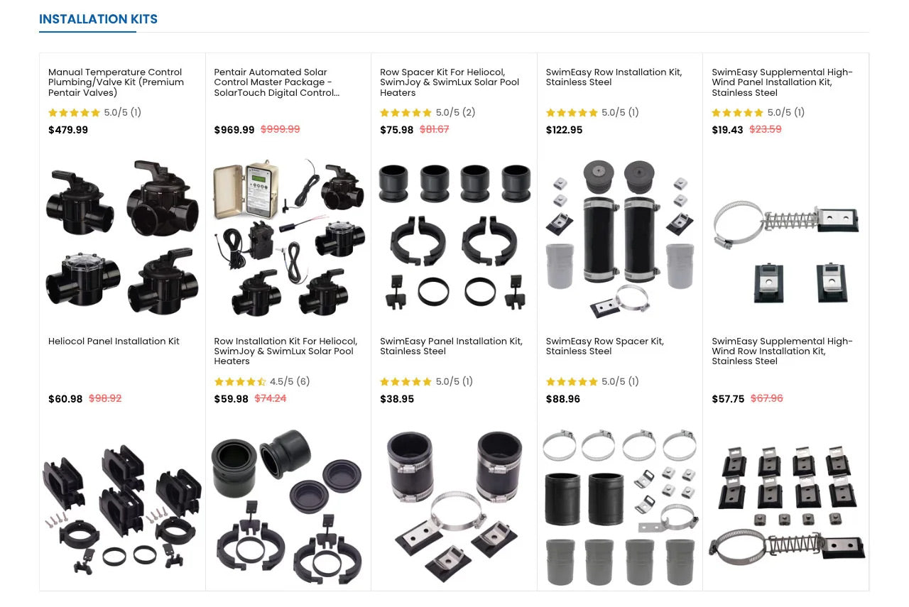 Product grid section of solarpoolsupply.com homepage