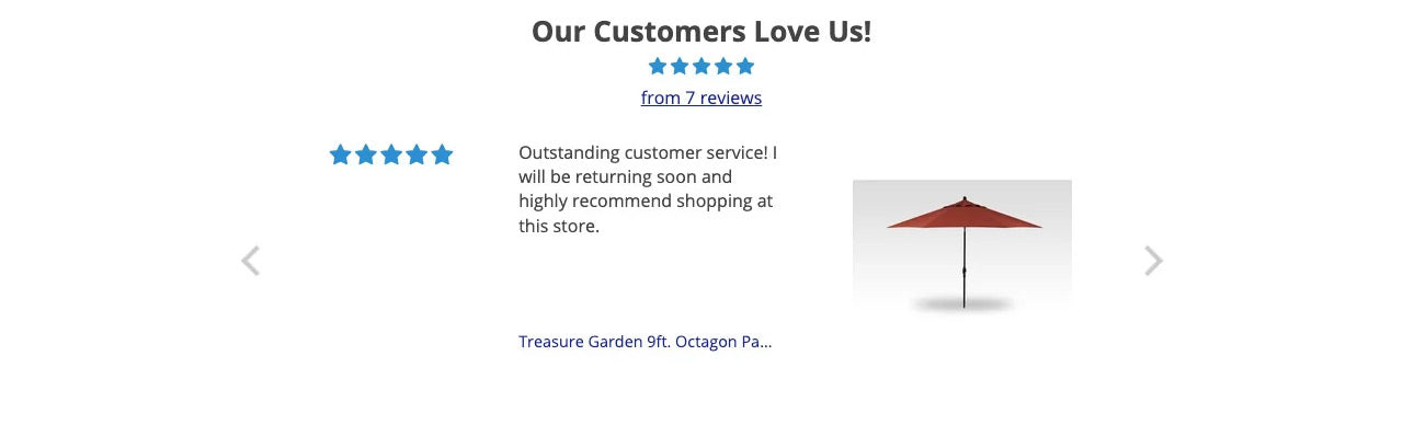 Customer store reviews section of theoutdoorshops.com homepage