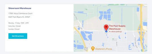 Store location map section of thepoolsupplywarehouse.com homepage
