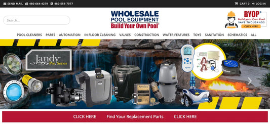 Hero and megamenu section of wholesalepoolequipment.com homepage