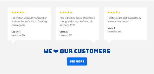 Customer reviews section for furniture store