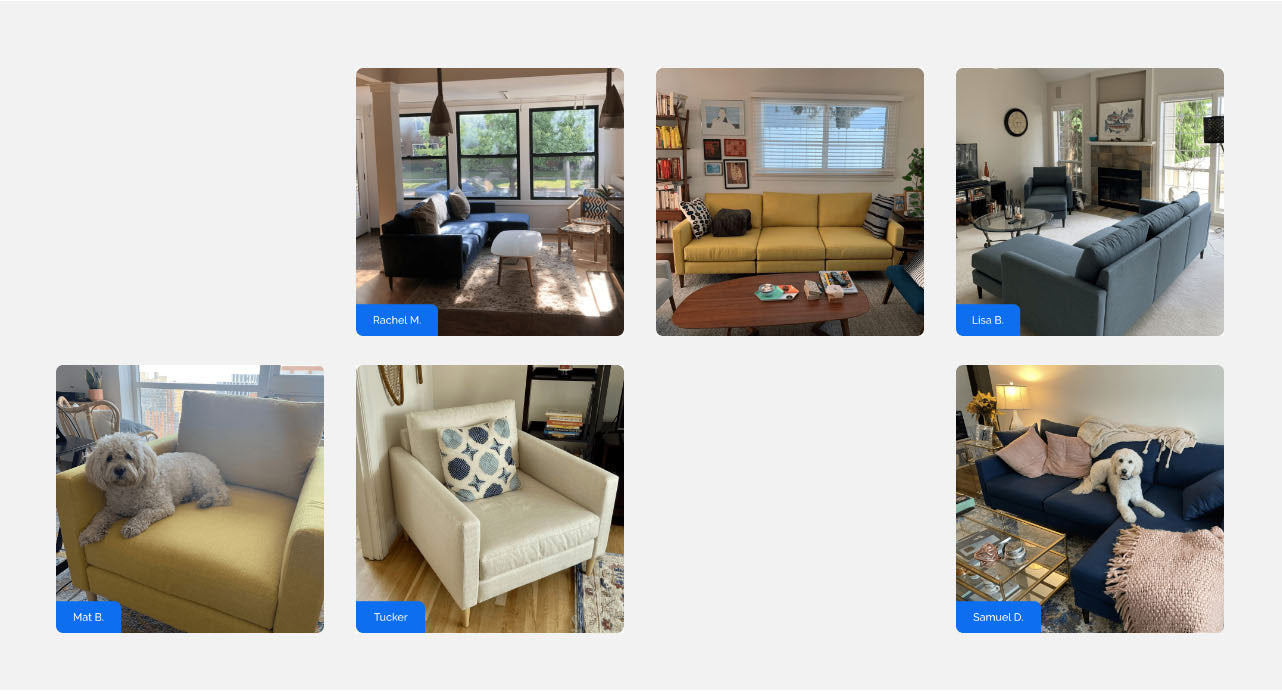 Instagram product photos grid section for furniture store