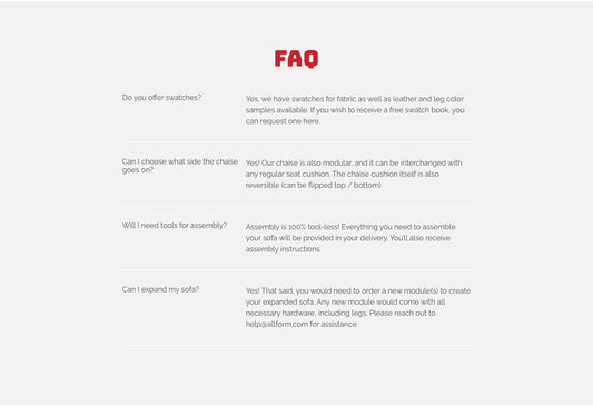 FAQ Section on furniture store Product Details Page