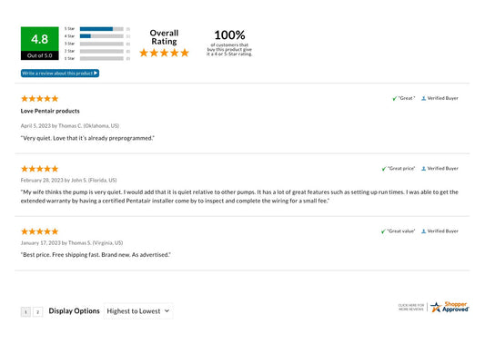 Product reviews section of epoolsupply.com product details page