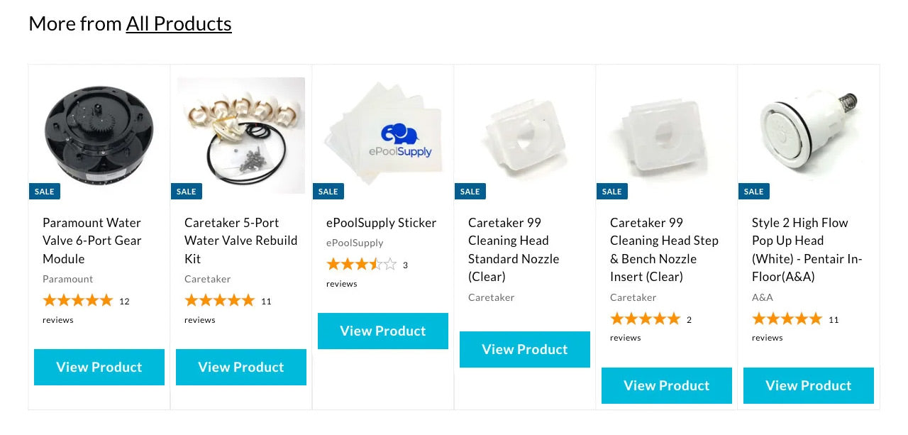 Related product recommendation section of epoolsupply.com product details page