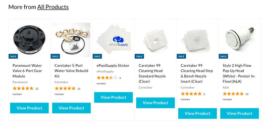 Related product recommendation section of epoolsupply.com product details page