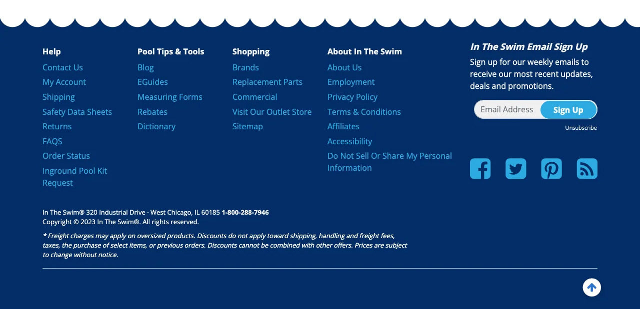 Footer section of intheswim.com product details page