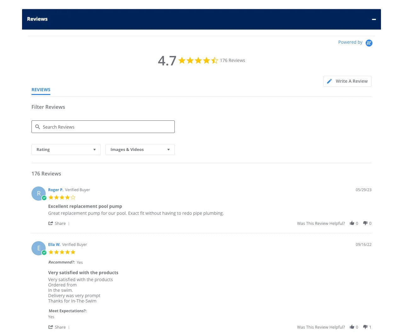 Product reviews section of intheswim.com product details page