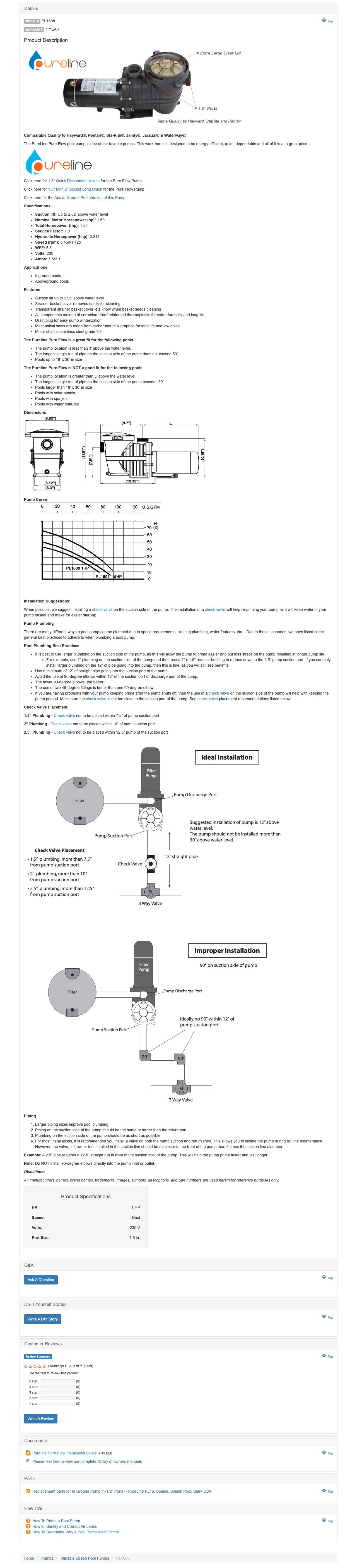 Extended product details content section of inyopools.com product details page