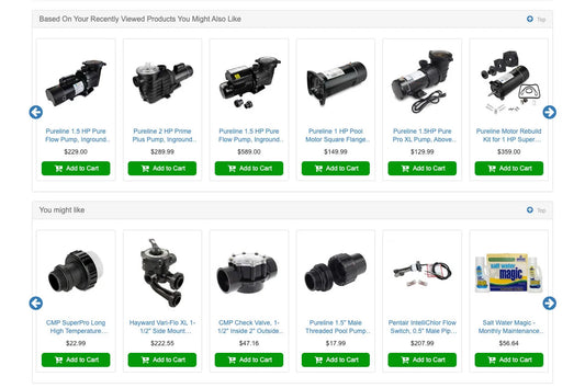 Related product recommendation section of inyopools.com product details page