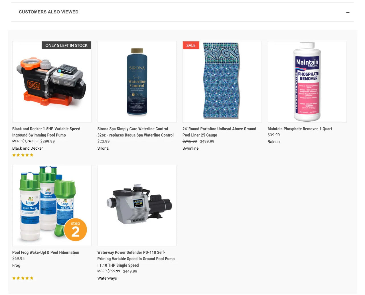 Related product recommendation section of nationaldiscountpoolsupplies.com product details page