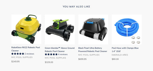 Related product recommendation section of nycpoolsupplies.com product details page