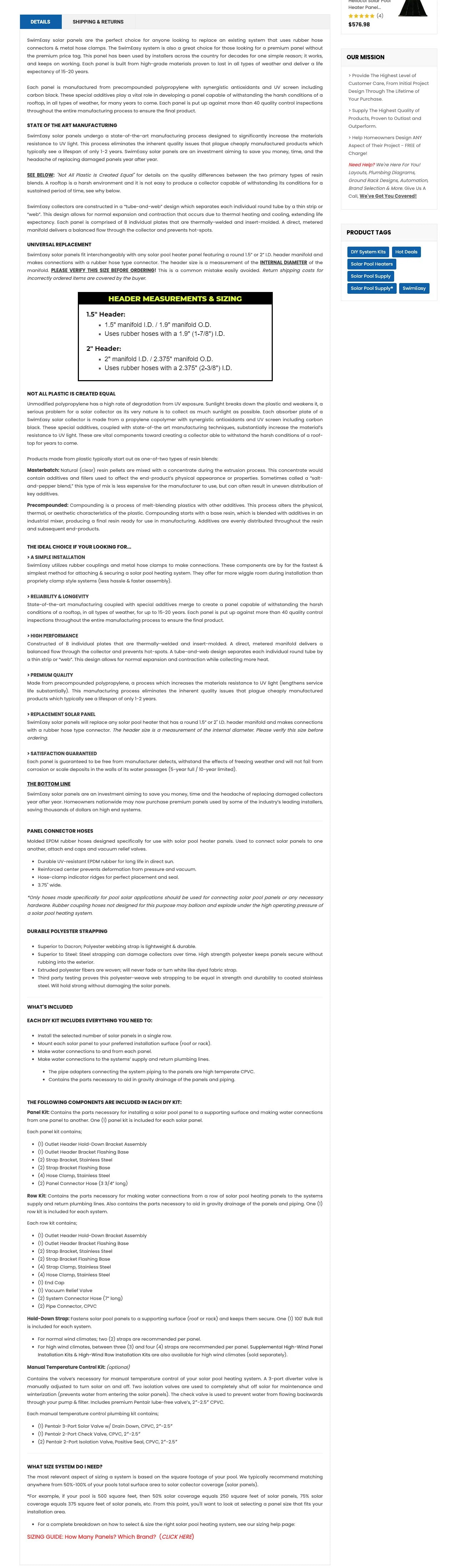 Extended product details content section of solarpoolsupply.com product details page