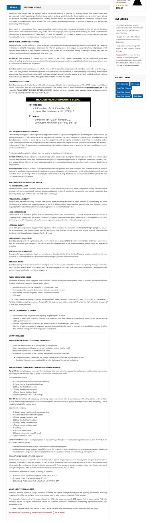 Extended product details content section of solarpoolsupply.com product details page