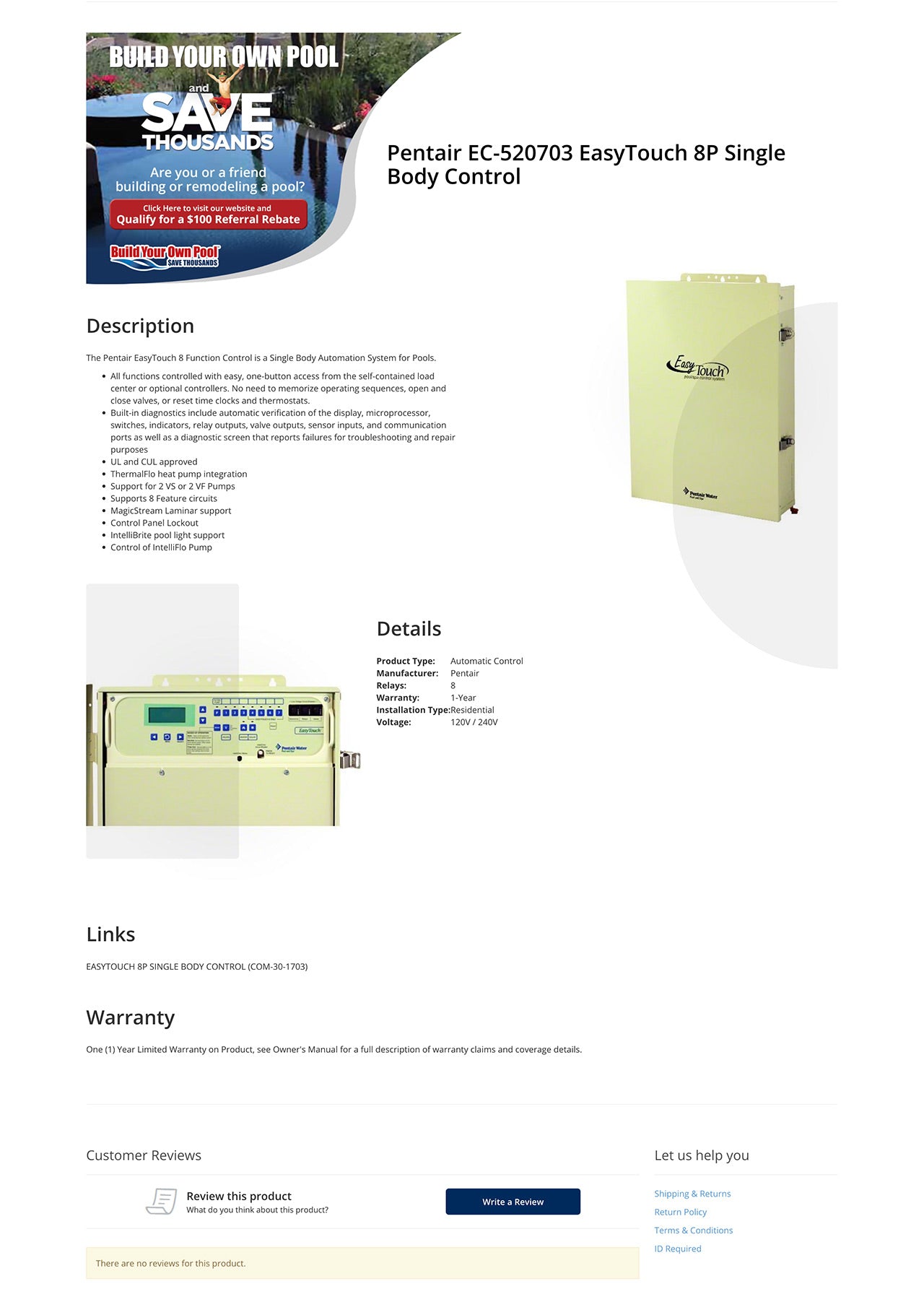 Extended product details content section of wholesalepoolequipment.com product details page