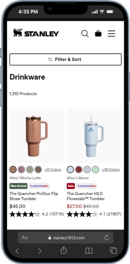 collection filtering section examples from stanley