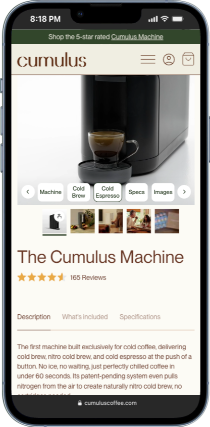 product details section examples from cumuluscoffee